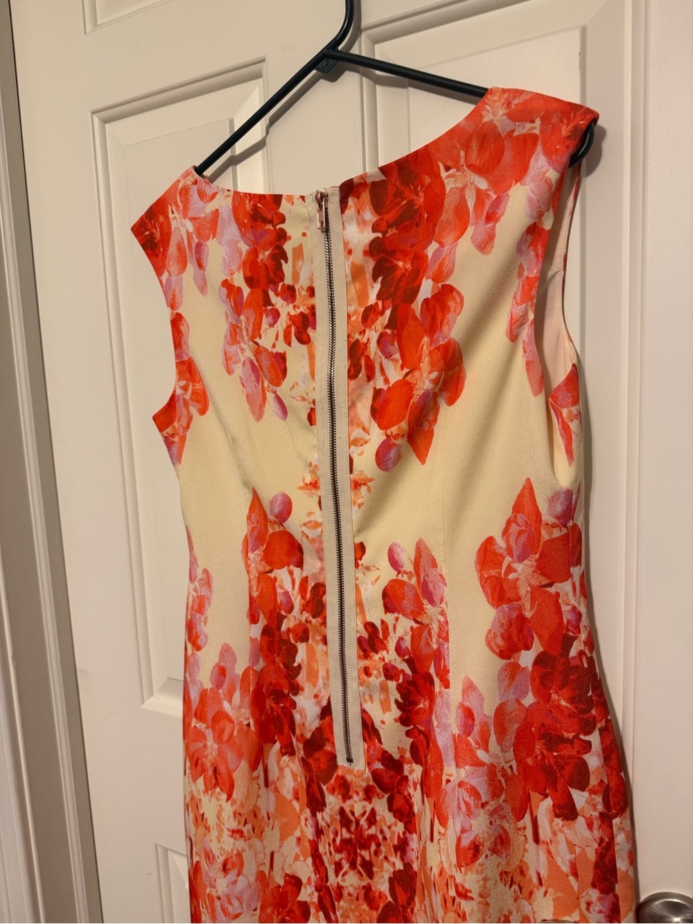 Adrianna Papell Floral Red Orange Cream Sleeveless Shift Dress Sz 12 EUC - Picture 4 of 8